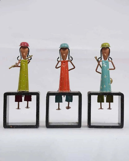 Wooden Lady Musician Human Figurine | Set Of 3