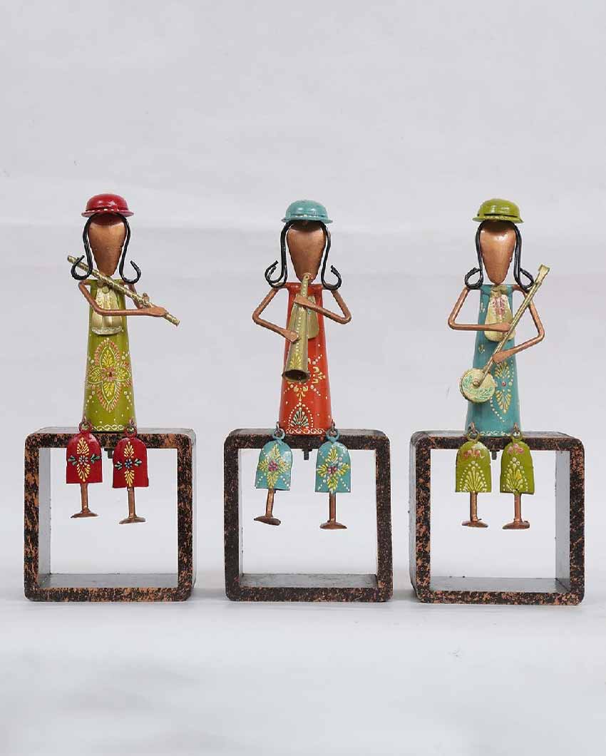 Wooden Lady Musician Human Figurine | Set Of 3