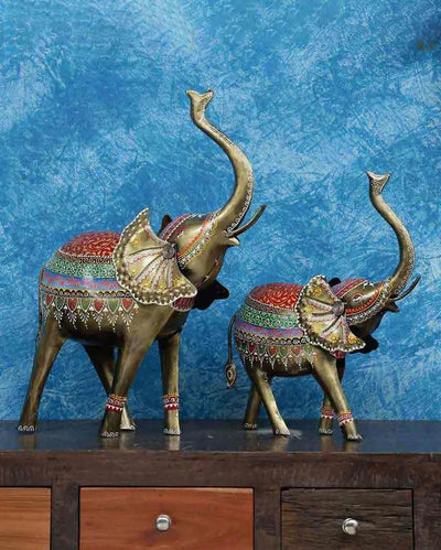 Elephant Large Iron Animal Figurine | Set Of 2