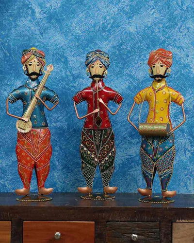 Punjabi Musician Men Iron Human Figurine | Set Of 3