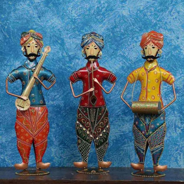 Punjabi Musician Men Iron Human Figurine | Set of 3