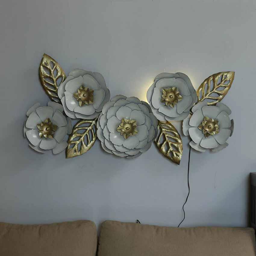 White & Gold Flower Iron Wall Decor