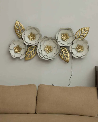 White & Gold Flower Iron Wall Decor