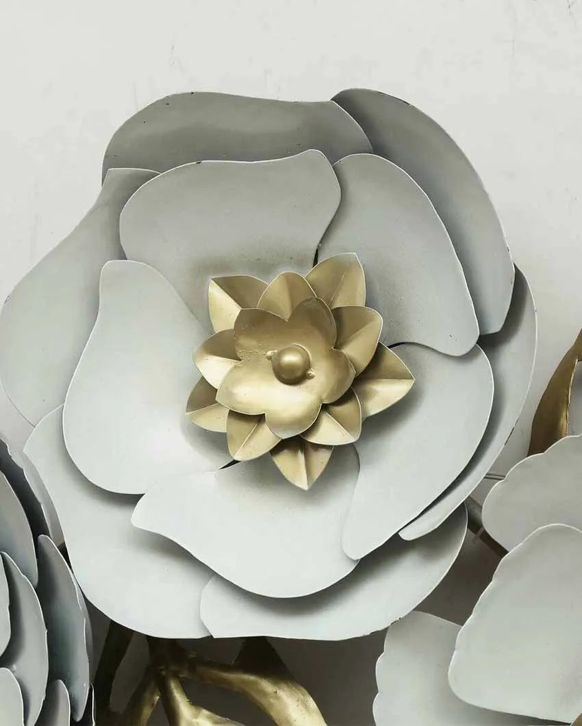 White & Gold Flower Iron Wall Decor