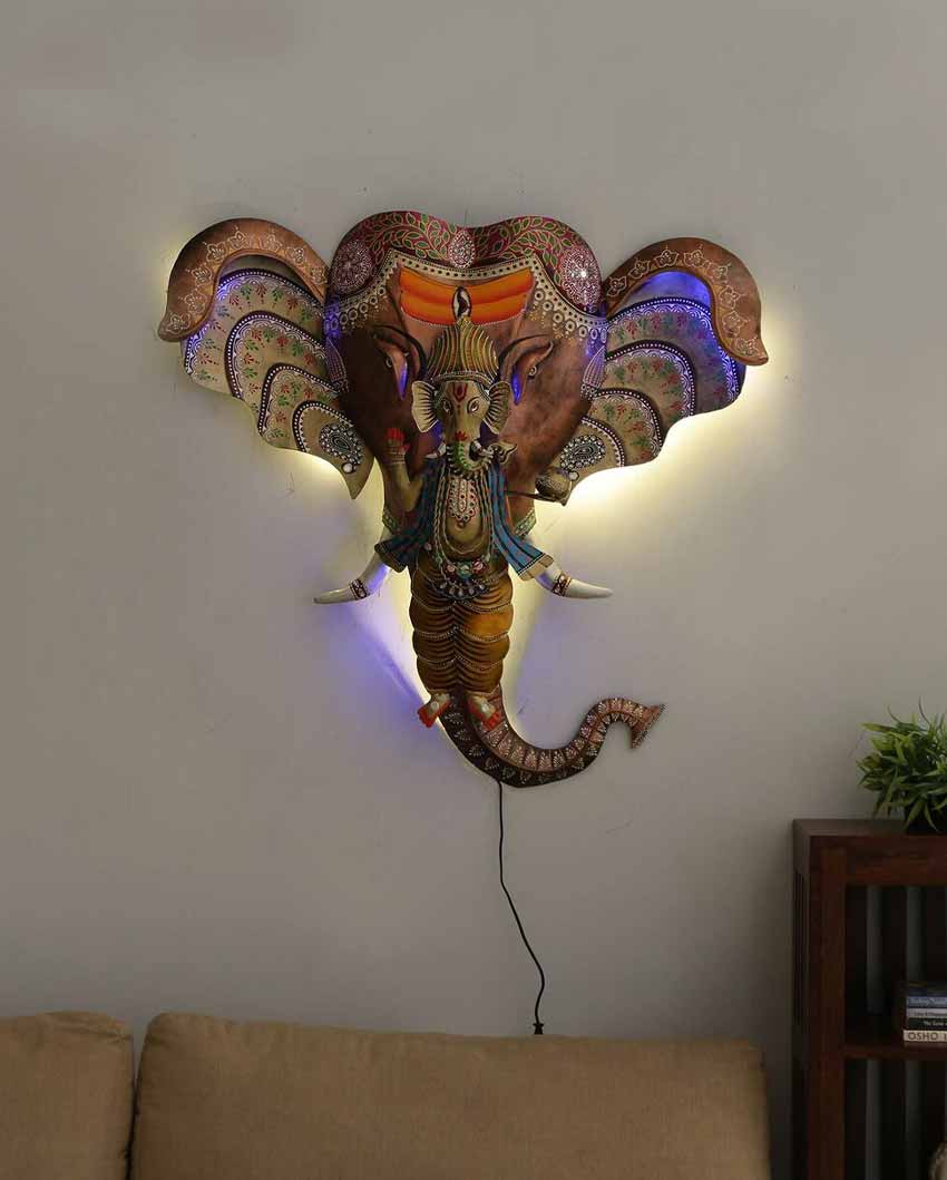 Ganesh With Elephant Iron Wall Decor