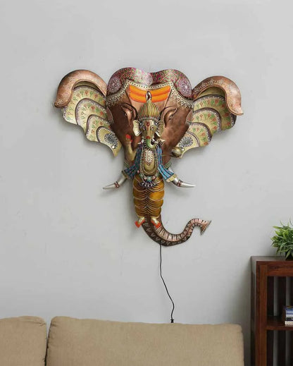 Ganesh With Elephant Iron Wall Decor