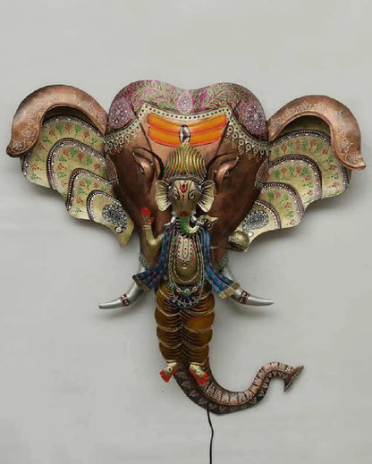 Ganesh With Elephant Iron Wall Decor