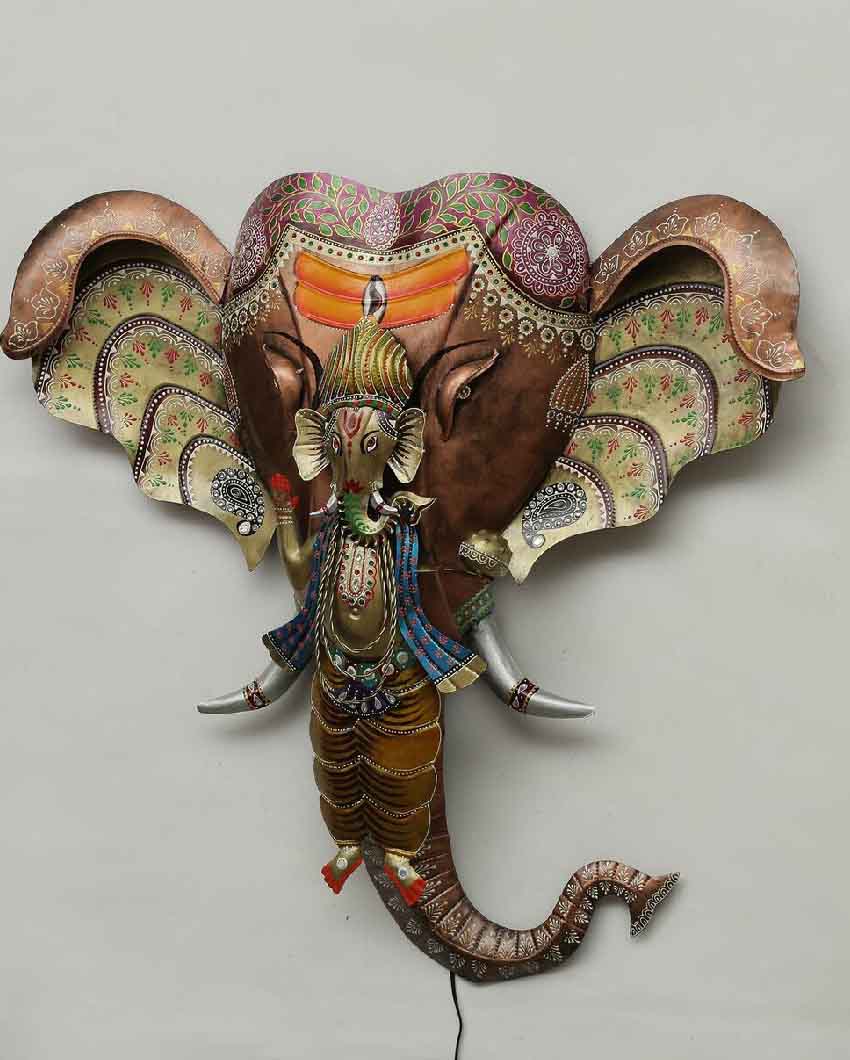 Ganesh With Elephant Iron Wall Decor