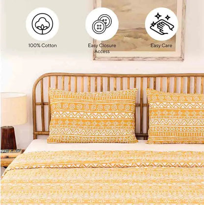 Yellow Kullu Patti Cotton Duvet Cover | Single Size  | 60 x 90 inches