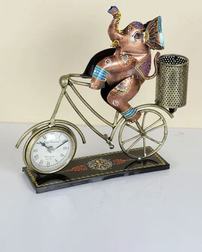 Cyclic Elephant Clock with Pen Holder | 11 x 3 inches