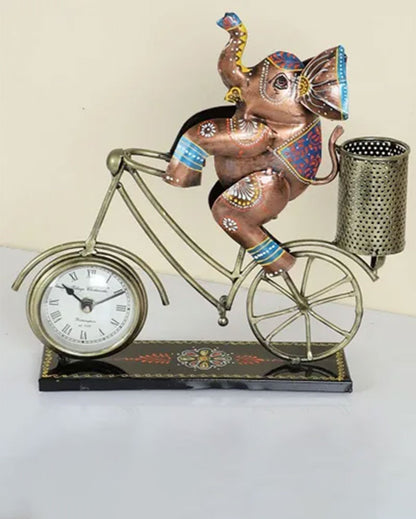 Cyclic Elephant Clock with Pen Holder | 11 x 3 inches