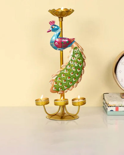 Elegant Peacock Design Tea Light Stand | 6 x 4 x 15 inches