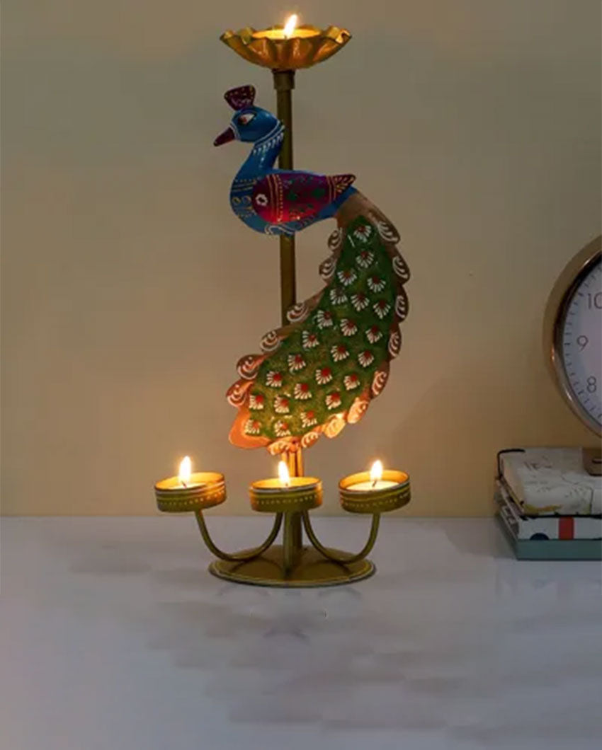 Elegant Peacock Design Tea Light Stand | 6 x 4 x 15 inches