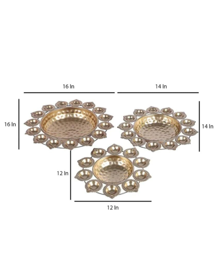 Flower Shape Metal Diya Bowl Urli | Set of 3