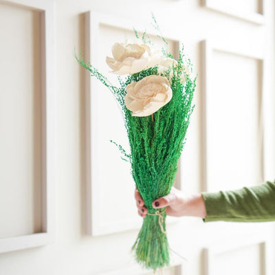 Charming Green & White Dried Flower Bunch | 28 x 4 x 6 inches