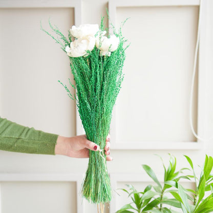 Charming Green & White Dried Flower Bunch | 28 x 4 x 6 inches