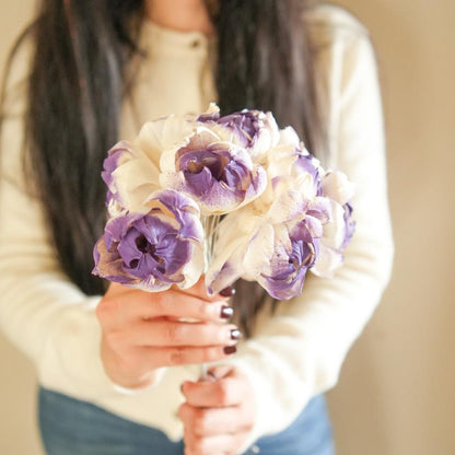 Majestic Dual Shade Sola Peony Purple & White Dried Flower | 28 x 4 x 6 inches