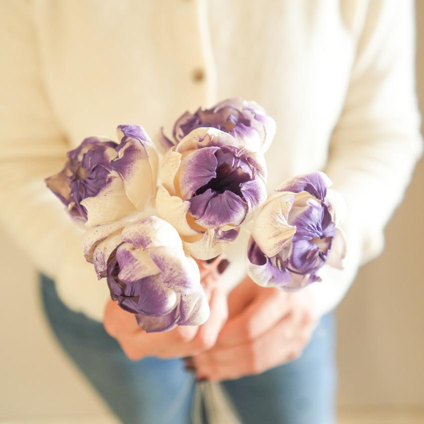 Majestic Dual Shade Sola Peony Purple & White Dried Flower | 28 x 4 x 6 inches