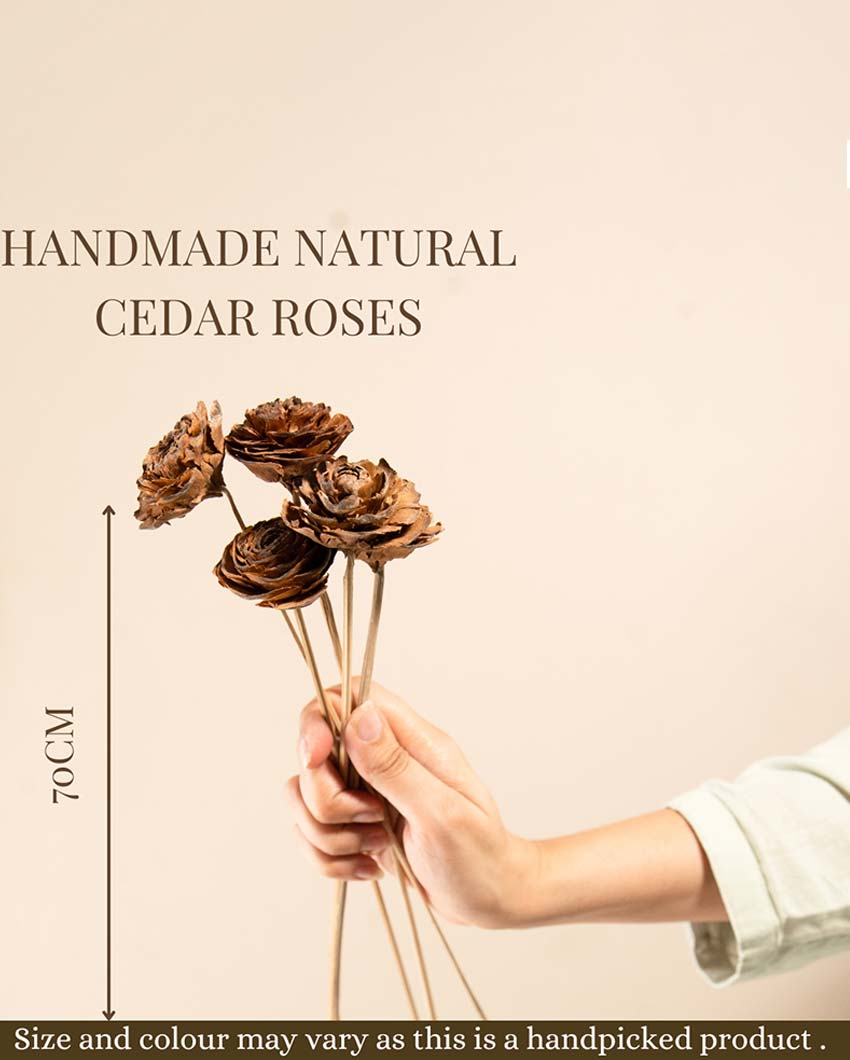 Handmade Natural Cedar Roses Stems | Set Of 5 | 28 x 6 x 4 inches