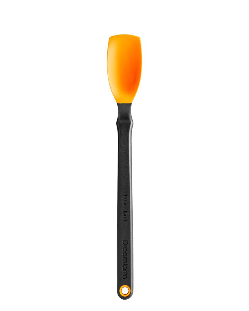 Non-Stick Silicone Sit Up Scraping & Cooking Spoon With Measuring Lines Orange