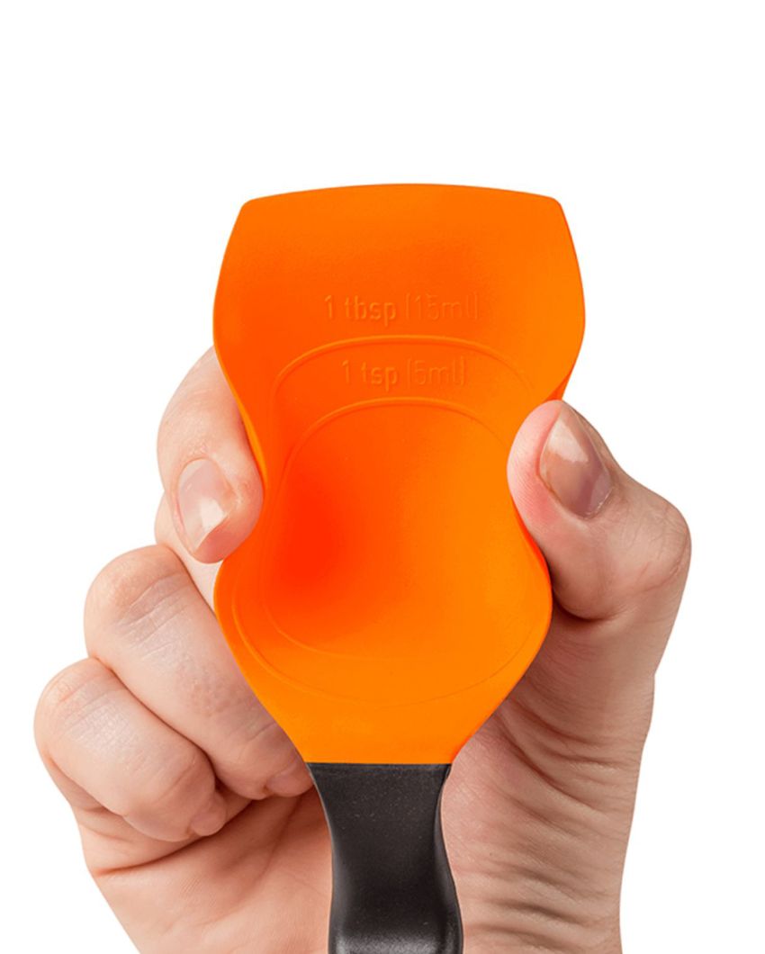 Non-Stick Silicone Sit Up Scraping & Cooking Spoon With Measuring Lines Orange