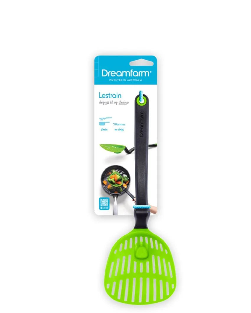 Lestrain Drip-Catching Sit-Up Dripless Slotted Scoop Strainer Green