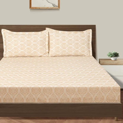 Radian Beige Boota Print Cotton Bedding Set Double Fitted Size