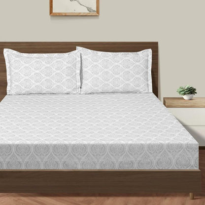 Leaf Floral Grey Boota Print Cotton Bedding Set Double Fitted Size