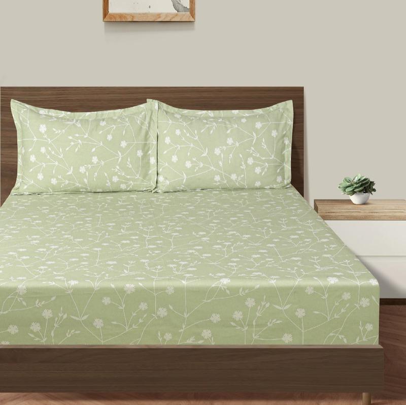 Allium Floral Print Cotton Bedding Set With Pillow Covers | Double , Double Fitted Or King Size | 90 x 108 Inches , 108 x 108 Inches , 72 x 78 Inches - Dusaan