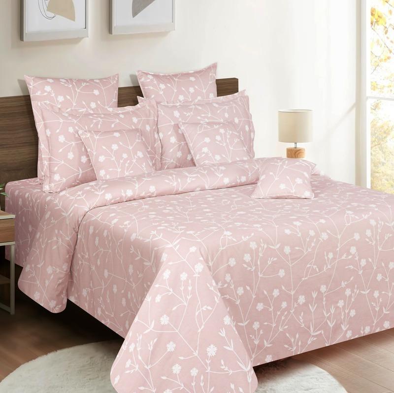 Pink Allium Floral Print Cotton Bedding Set Double Fitted Size