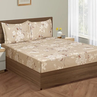 Big Floral Print Cotton Satin Bedding Set Double Fitted Size