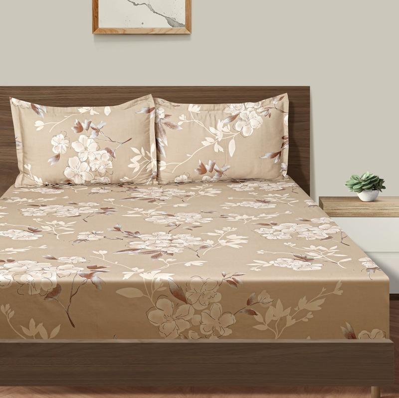 Big Floral Print Cotton Satin Bedding Set Double Fitted Size