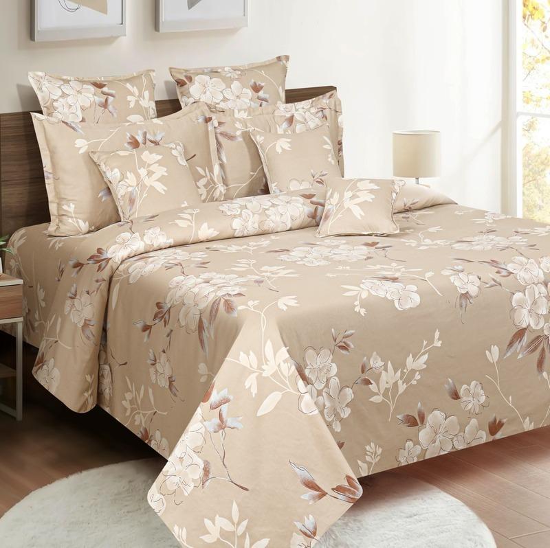 Big Floral Print Cotton Satin Bedding Set Double Fitted Size