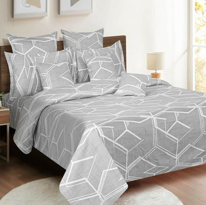 Graphical Grey Print Cotton Satin Bedding Set Double Fitted Size
