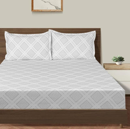 Grey Box Pattern Print Cotton Satin Bedding Set Double Fitted Size