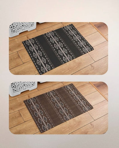 Brown Hand Woven Modern Printed Cotton Dhurrie | Floormat | 30 x 18 Inches