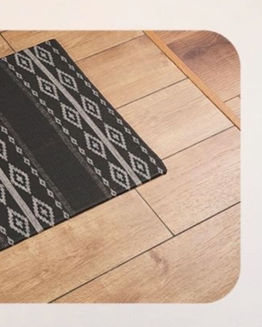 Brown Hand Woven Modern Printed Cotton Dhurrie | Floormat | 30 x 18 Inches