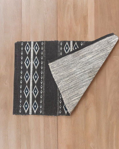 Brown Hand Woven Modern Printed Cotton Dhurrie | Floormat | 30 x 18 Inches