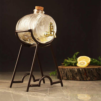 Elegant Clear Glass Barrel Beverage Dispenser with Sturdy Stand | 14 x 12 x 7 inches