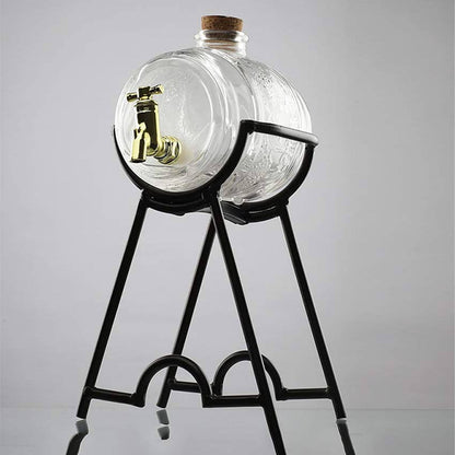 Elegant Clear Glass Barrel Beverage Dispenser with Sturdy Stand | 14 x 12 x 7 inches