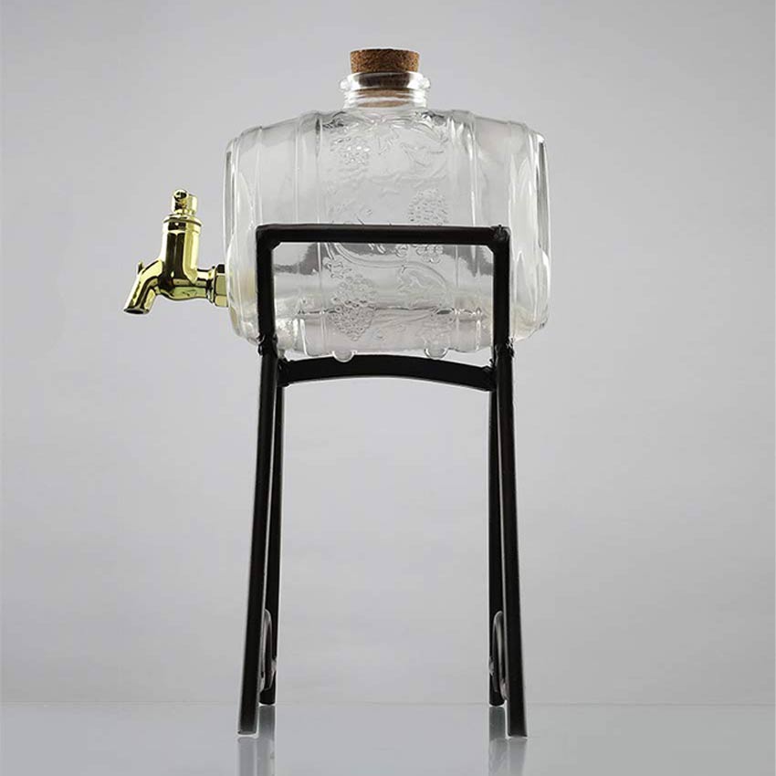 Elegant Clear Glass Barrel Beverage Dispenser with Sturdy Stand | 14 x 12 x 7 inches