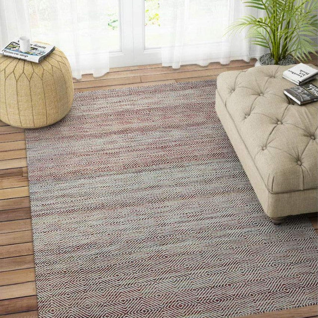 Herringbone Hand Woven Dhurrie Wool Rug Classic Pattern | 5 x 8 Feet