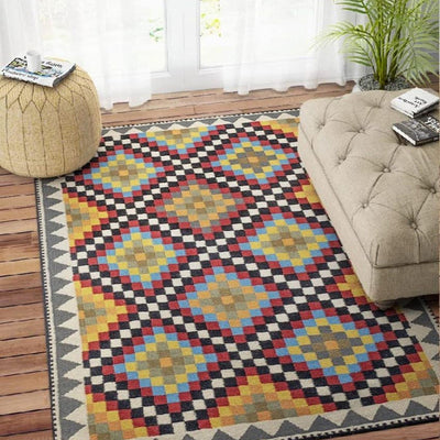 Pixel Kilim Hand Woven Dhurrie Wool Rug Modern Artistry | 4 x 6 Feet