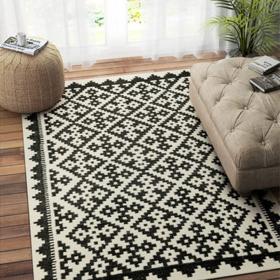 Chevron Hand Tufted Wool Carpet Modern Style | Black  | 5 x 8 Feet