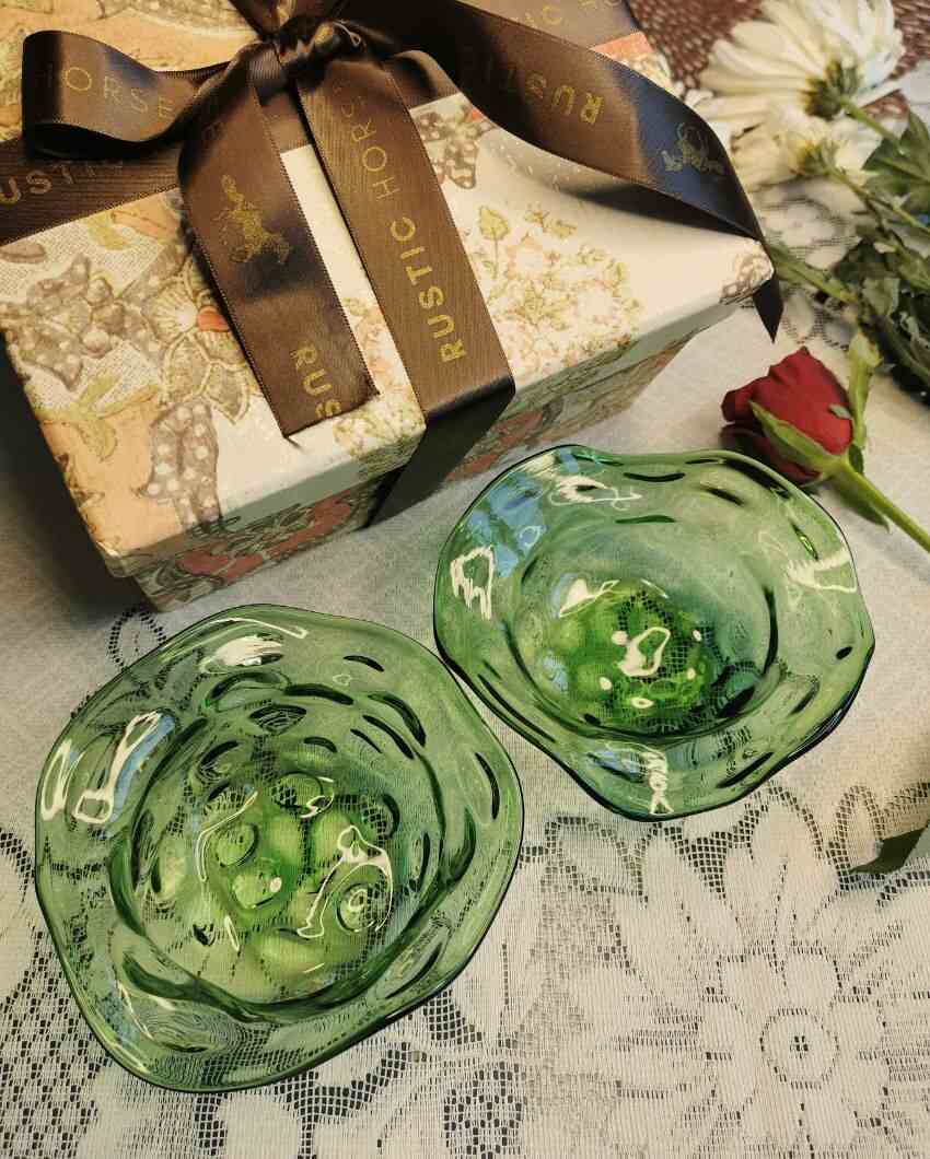 Iris Bubble Design Glass Bowls | Set Of 2