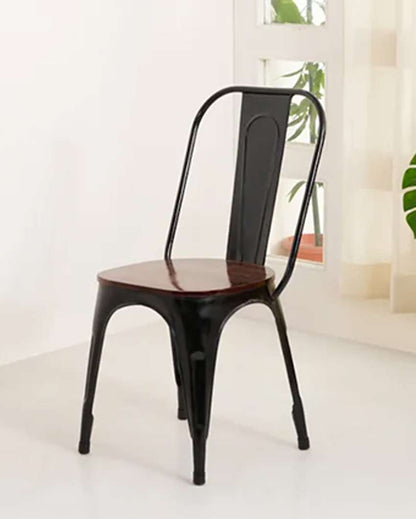 Elegant Black & Dark Brown Marvel Chair with Wooden Seat | 16 x 16 x 35 inches