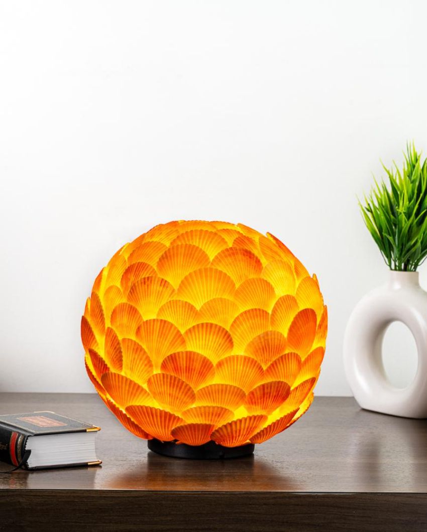 Elegant Round Light Chippy Orange Table Lamp | 8 x 9 inches