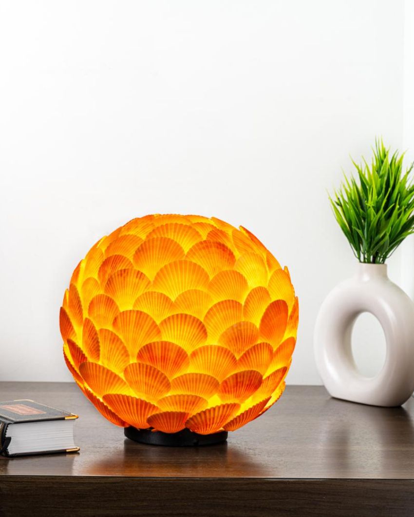 Elegant Round Light Chippy Orange Table Lamp | 8 x 9 inches