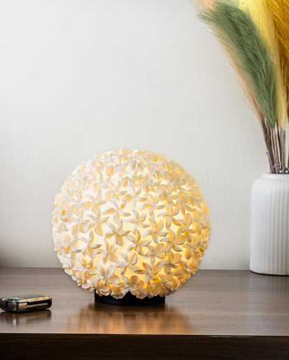 Charming Round Light White Chippy Shell Table Lamp | 8 x 9 inches