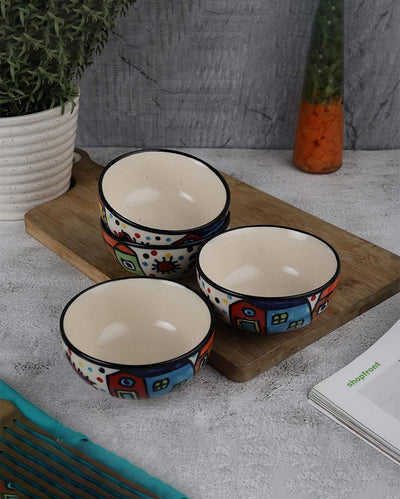 Elegant Handpainted Multicolor Shade Folk Serving Bowl | Set of 4 | 4 x 2 inches